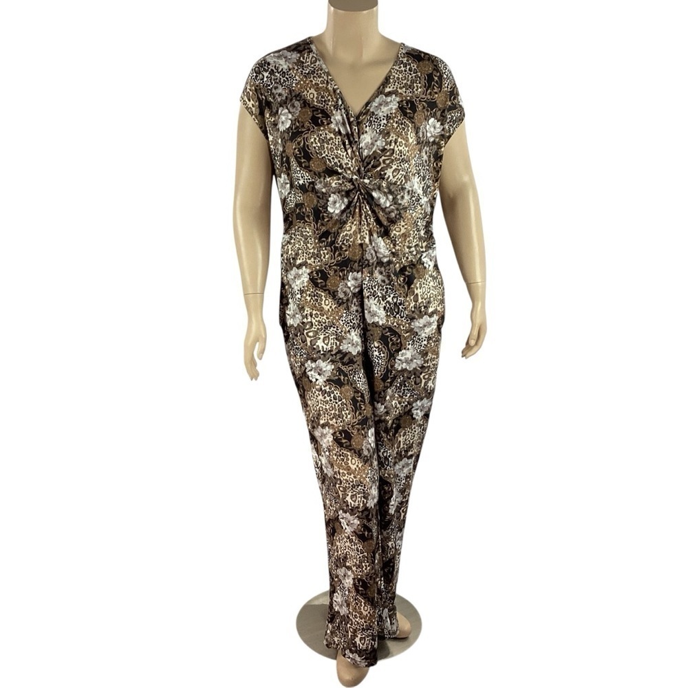 Kate & Mallory Leopard Floral Print Knot Jumpsuit 1X